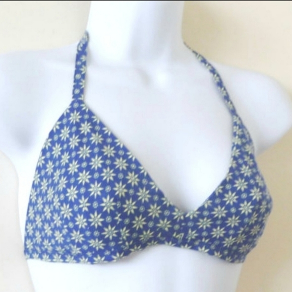 Reversible Bikini Top African Cotton Size Med Blue Yellow Pattern - Picture 5 of 8